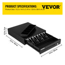 VEVOR 收银箱 16英寸 12V 适用于POS系统 可拆卸硬币盒 附2把钥匙 RJ11/RJ12连接线 收银抽屉