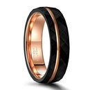 Tigrade 4mm 6mm 8mm Black Tungsten Rings for Men Women Thin Rose Gold Groove Hammered Wedding Band Ring Comfort Fit Size 5-14