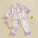 Easter Boys Pajamas Set Bunny Print Cozy Long Sleeve Tops with Matching Pants Sleepwear for Kids