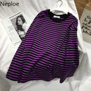 Neploe 2024 Autumn Striped Sweaters Medium-long Causal Pullovers Thin O-neck Top Korean Streetwear  Women Hoody Pull Femme