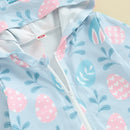 Easter Bunny Print Cotton Blend Long Sleeve Rompers for Infant Boys and Girls Hooded Spring Bodysuits with Cute Rabbit Design