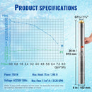 SucceBuy Deep Well Submersible Pump 370W/750W/1100W/1500W/2200W 230V 50Hz Stainless Steel Water Pumps for Industrial Irrigation