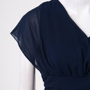 Womens Dresses Wedding Party Bridesmaid Elegant V Neck Chiffon Dress Slim High Waist Flutter Sheer Mesh Sleeve Long Dresses