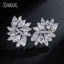 ZAKOL 精致立方氧化锆水晶耳钉 女士时尚白色花朵手工婚礼珠宝 EP480