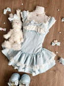 Summer Sweet Preppy Style 2 Piece Sets Women Y2k Kawaii Lolita Design Tops + High Waist Chic Skirt Female Princess Retro Outfits