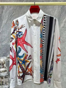2025 men's European and American popular luxury fashion printed long sleeved shirt, high-quality and comfortable button up top