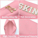 Patch Cosmetic Bag Stitched Letters PU Leather Waterproof Cosmetic Bag Travel Organizer for Women Teen Girls Makeup Bags New