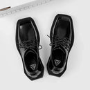 New square head Leather Shoes women Casual Men Formal Dress Thick Bottom Loafers Lace-up Black British Business Work Shoes 44