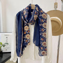 Wholesale New Floral Cotton Scarf Women Thin Flower Embroidered Shawls And Wraps Foulard Hijab Stoles Vintage Sunscreen Scarves