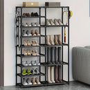 9-Tier Tall Shoe Rack, Large Capacity Organizer with Hooks, Vertical Free-Standing Heavy Duty Rack, Holds 24-35 Pairs, Black