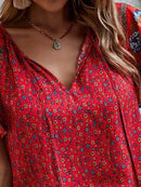2024 Summer Floral Print Blouses For Women Fashion V Neck Short Sleeve Boho Beach Casual Tops Female Elegant Shirt New Womenes