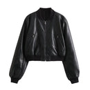 autumn new women's European and American style high-end feeling slimming faux leather pilot jacket short jacket
