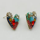 Multi Color Heart Earrings For Women Copper Glass Beads Cluster Metal Post Studs Fashion New Style Jewelry Girl Party Gift C1220