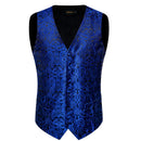 Luxury Men's Suit Vest Royal Blue Paisley Waistcoat with Neck Tie Handkerchief Cufflinks Wedding Prom Tuxedo Sleeves Vest