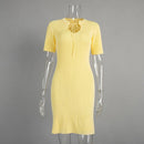 TARUXY Short Sleeve Knitted Long Dress Female Slim Hollow Retro Elegant Sweater Dress 2025 Summer New High Waist Women‘s Dress