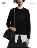 New Women\'s Pullover O Neck Sweatshirt Embroidery Tops Fall Winter Long Sleeve Pulls Luxurious Streetwear Hoodie