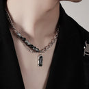 Vnox Stylish Black Stone Choker Necklaces for Men Women, Double Layers Chain Collar,Valentine's Father's Day Birthday Party Gift