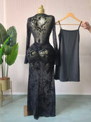 CM.YAYA 2025 Fall Women Long Sleeve Stacked Mesh See Though with Lining Bodycon Long Dress Evening Birthday Sexy Party Dresses