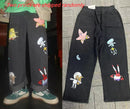 Men and Women Straight Loose Autumn Korean Style Cartoon Printed Jeans Pants Street Hip-hop Handsome Nine-point Pants Fashion