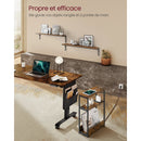 Table d'Appoint Fine avec Multiprise, pour Petits Espaces, Porte-Magazines, Salon, Chambre, Bureau, Marron Rustique et Noir