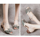 WOIZGIC Women Mother Ladies Female Genuine Leather Sandals Shoes Platform Summer Cool Beach Retro Flowers High Heel Buckle Strap