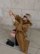 Lady Oversized Long Trench Women Coat Stand Collar Single Breasted Loose Wide Sleeve Casual Coats New Autumn Winter Chic Jackets