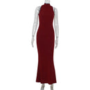 2026 Women's Elegant Shiny Red Sleeveless Long Dress Sexy Slim Bodycon Sequin Maxi Gown for Party Fashion Solid Color Robe