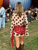 Nibber Music Festival Silk Scarf Strap Patchwork Dress Women Sexy Single-Breasted Full Sleeve Polka Dot Print Hottie Bodycon