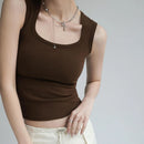 Korea Stylish Crop Top Sleeveless Stretch Basic Camisole for Summer Hot Sexy Girl Vest Cotton Women Tank Classic Outfits C4880