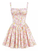 Boho Inspired floral print mini dress for women pintuck details sexy summer dress straps cute hot girl party dresses holiday