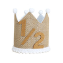 Boho 1/2 Birthday Crown Hat 6 Months Handmade Linen Hat Party Decoration Celebration Hat Photography Prop for Girls and Boys