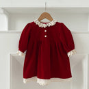Christmas Party Dress Baby Girl Lace Princess Ruffle Satin Finish Dress Fashion Christmas Holiday Autumn Winter Wear Kids Girl