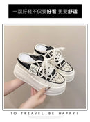 9.5cm Increasing Height Women Slippers 2024New Summer Autumn Canvas Mules Shoes Ladies Round Toe High Wedge Platform Slides Shoe
