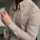 British Casual Seersucker Striped Long Sleeve Shirt Men's Slim Casual Business Shirt High Quality