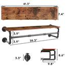 Industrial Wall-Mounted Pipe Clothing Rack with Wooden Shelf