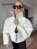 Retro Crocodile Pattern Short Women's Leather Jacket High Collar Zipper Loose Long Sleeve Jackets 2026 Lady Street Daily Wear