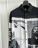 TOP-YAMAMOTO original design hand-drawn cartoon print long shirt for men on the streets of Hawaii
