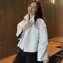 Retro Crocodile Pattern Short Women's Leather Jacket High Collar Zipper Loose Long Sleeve Jackets 2026 Lady Street Daily Wear