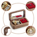 Roosiking Walnut Wooden Ring Box Music Box Jewelry Organizer Family Valentine's Day Christmas New Year Gift(Tune:Anastasia)