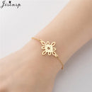Stainless Steel Plant Charm Bracelet Minimalist Lotus Mandala Leaf Snowflake Bracelets for Women Tree of Life Bangles Jewelry