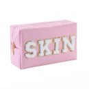 Patch Cosmetic Bag Stitched Letters PU Leather Waterproof Cosmetic Bag Travel Organizer for Women Teen Girls Makeup Bags New