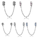 Real 925 Sterling Silver Charms Bead Heart Flower Round Shape Safety Chain Charms Fit Original Charm Bracelet Jewelry Making