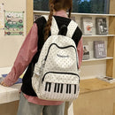 New Large Capacity Polka Dot Backpack Lightweight Multifunctional Piano Key Backpack Black Piano Mochilas for Women