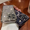 Magnetic Diamond Glitter Bling Case for iPhone 15 14 13 12 11 Pro Max Plus Rhinestone Electroplated Jewelled Transparent Cover
