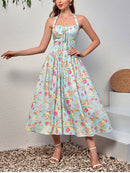 Blossom Silhouette Halter Midi Dress
