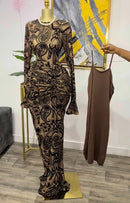 CM.YAYA 2025 Fall Women Long Sleeve Stacked Mesh See Though with Lining Bodycon Long Dress Evening Birthday Sexy Party Dresses