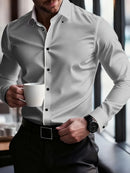 FGKKS New Men Shirts Brand Fashion Quality Smart Business Four Season Long Sleeve Casual Patchwork Elastic Male Dress Shirt