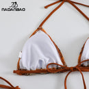 Nadanbao Sexy Knit Floral Print Bikini Sets Swimwear Women Brown Backless Fashion Swimsuit Female Halter Beach Party Bikini