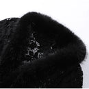 Sexy Lace Patchwork Women's Fur Coat V-Neck Full Sleeve Waist-Closed Lady Coats 2026 Autumn Winter Chic Female Streetwear