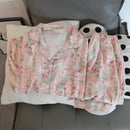Flower Print Women Autumn Two Piece Pajama Set Long Sleeve V Neck Top & Elastic Waist Pants 2 Pieces Female Sleepwear Nightwear